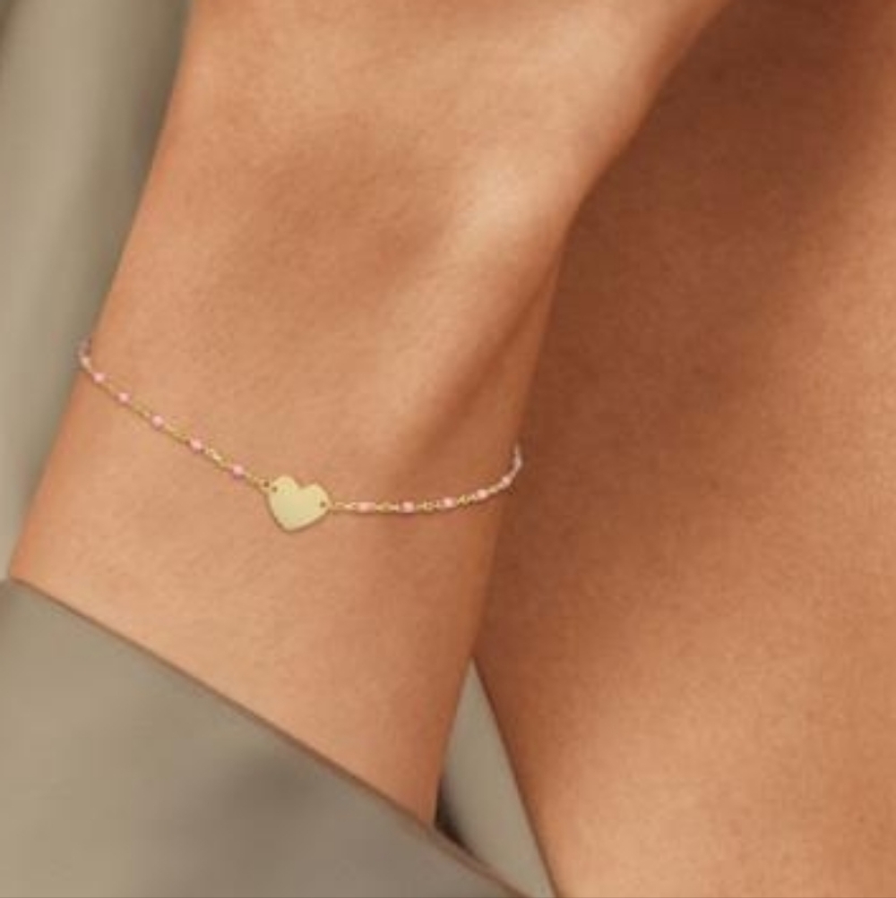 14K Goldplated Sterling Silver & Enamel Beads Heart Chain Bracelet - Picture 3 of 3